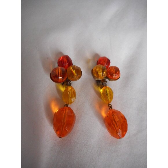 Unknown Jewelry - Vintage Orange Yellow Dangle Bead Earrings 1960s Estate Find